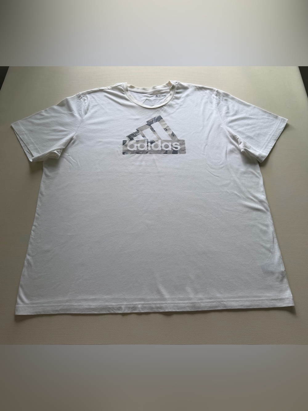 adidas White Short Sleeve Tee with Camouflage Logo 100% cotton